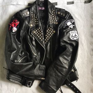 Studded Patches Genuine Leather Biker Jacket